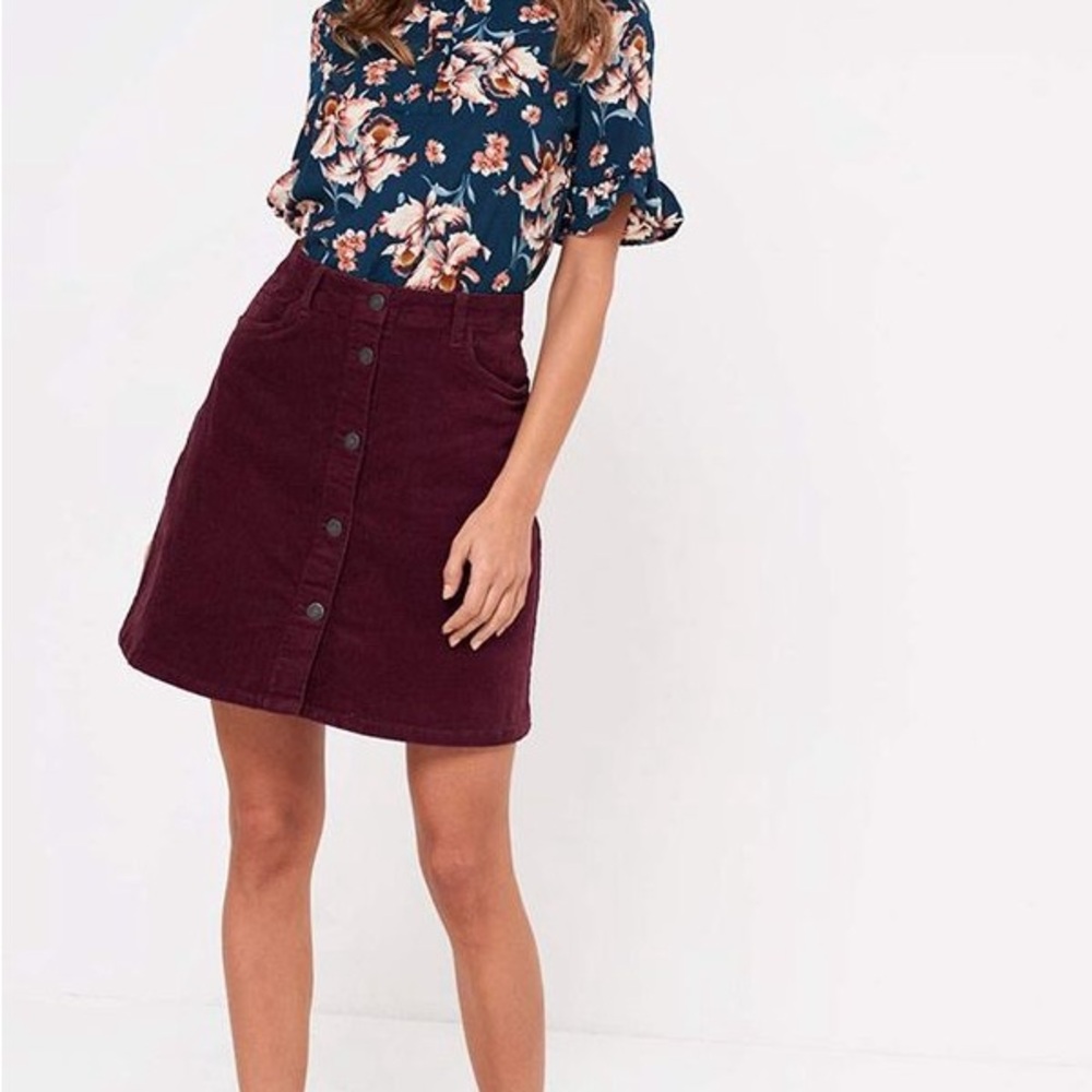 Noisy May burgundy corduroy button skirt